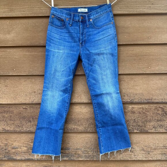 Madewell Denim - Madewell Cali Denim Boot Womens Cropped Jeans Size 28 With Raw Hem Blue Stretch